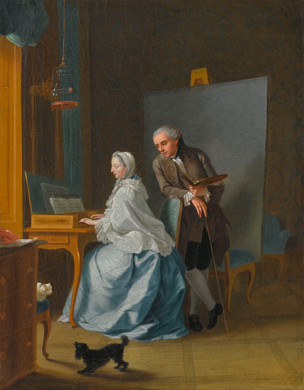 Omakuva vaimonsa Marie Sophien kanssa spinetissä, 1756. tekijältä Johann Heinrich Tischbein the Elder
