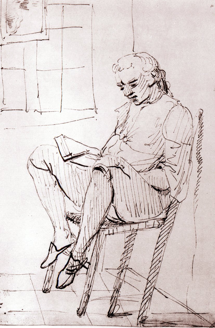 Johann Wolfgang Von Goethe talossaan Roomassa, kirjoittanut Johann Heinrich Wilhelm Tischbein (1751-1829) (kutsutaan myös Goethe-Tischbeiniksi tai Goethe Tischbeiniksi). sd. 1700-luku. tekijältä Johann Heinrich Wilhelm Tischbein