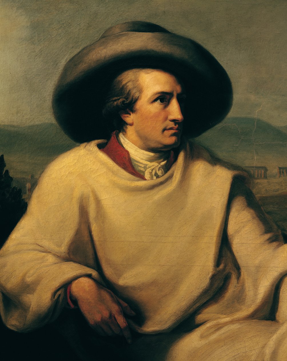 Johann Wolfgang von Goethe (1749-1832) Campagnassa, n. 1790 (yksityiskohta) tekijältä Johann Heinrich Wilhelm Tischbein