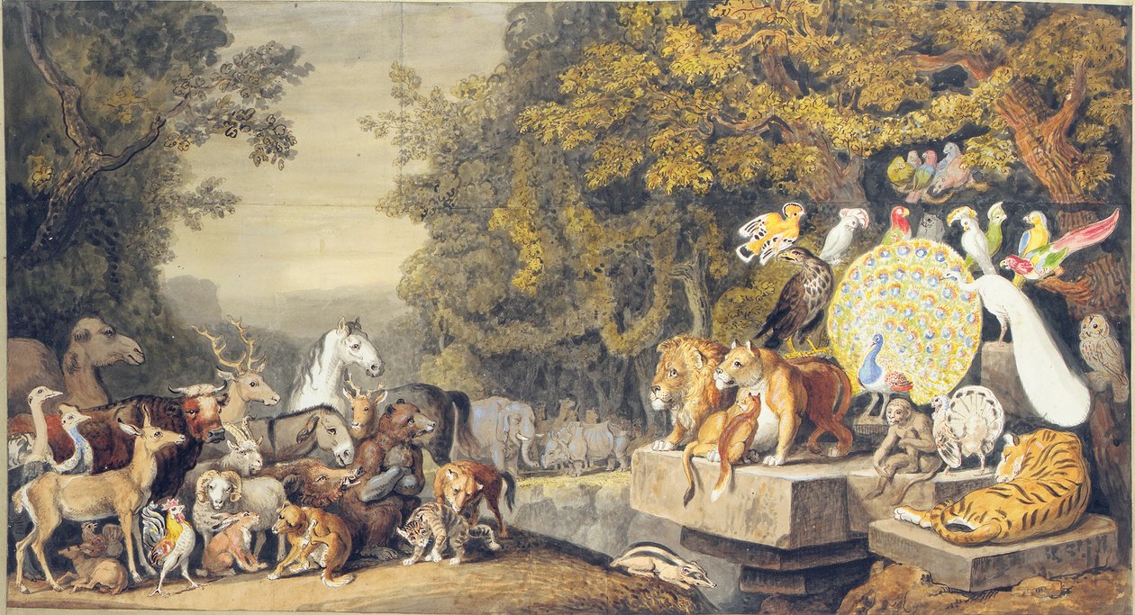 The Court of the Animals, esimerkki Goethen "Reineke Fuchs" -kappaleesta IV. tekijältä Johann Heinrich Wilhelm Tischbein