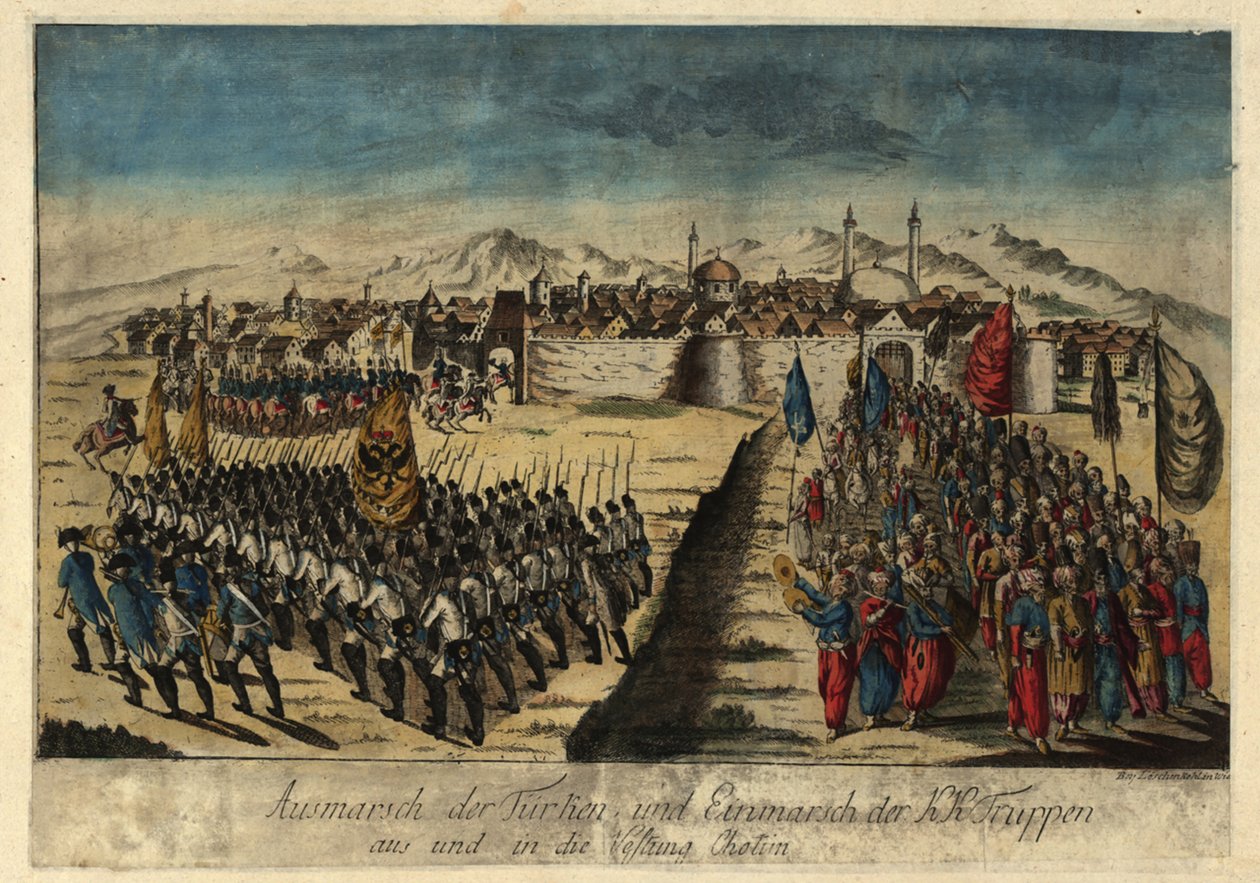 Khotynin linnoituksen antautuminen 29.9.1788.1788. tekijältä Johann Hieronymus Loeschenkohl