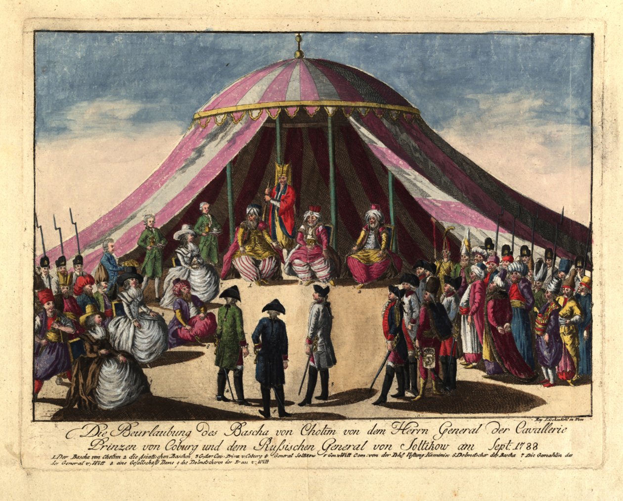 Saksi-Coburgin prinssi Josias ja kenraali... Syyskuussa 1788 Khotynin pasan laskeuma. tekijältä Johann Hieronymus Loeschenkohl