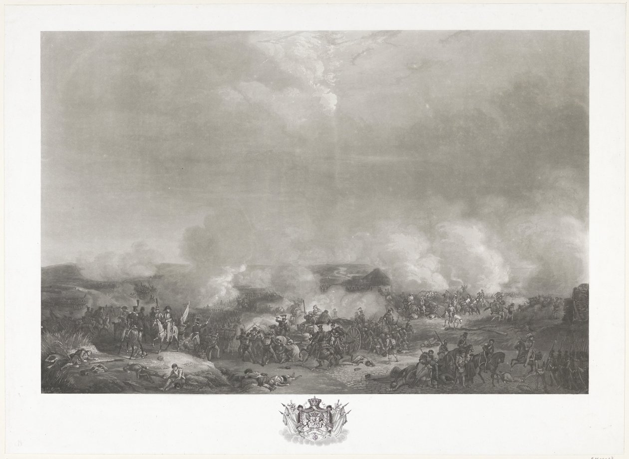 Orangen prinssi Quatre-Brasin taistelussa, 1815 Kaksitoista levyä William I:n saapumisesta ja virkaanastumisesta Brysseliin sekä Quatre-Brasin ja Waterloon taisteluista vuonna 1815 (sarjan nimi) tekijältä Johann Hürlimann