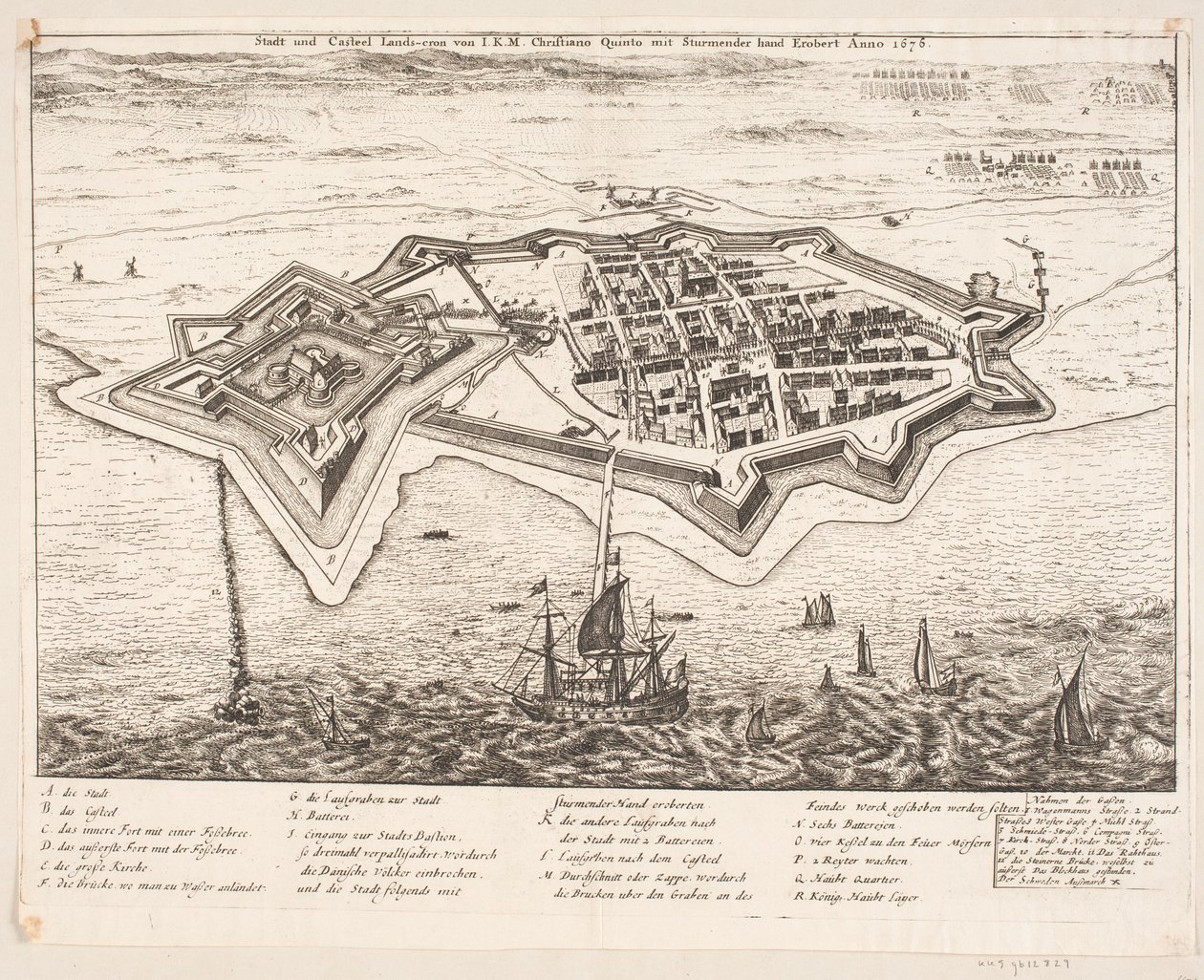 I.K.M Cristiano Quinto Anno 1676 valloitti kaupungin ja Castel Landskronin tekijältä Johann Husman