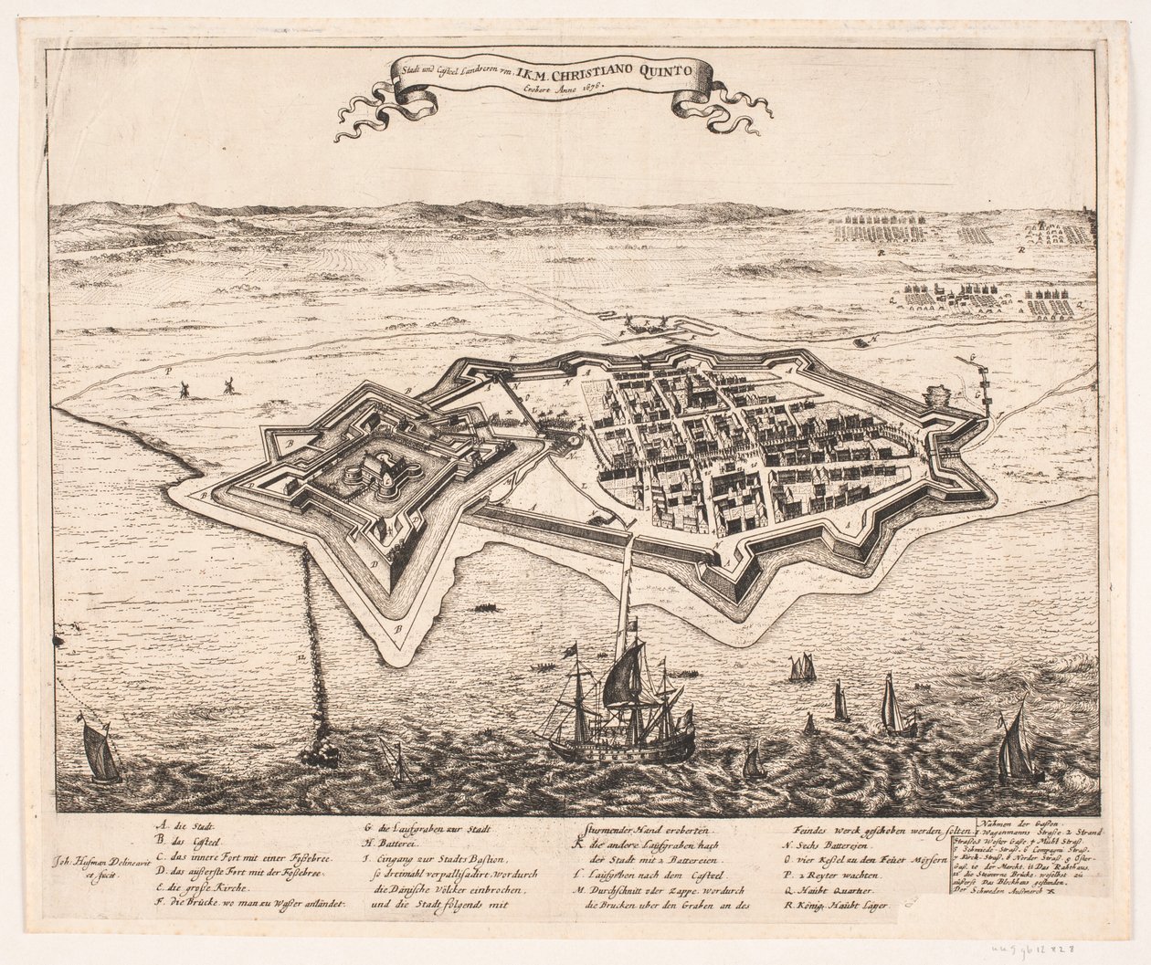 I.K.M Cristiano Quinto Anno 1676 valloitti kaupungin ja Castel Landskronin tekijältä Johann Husman