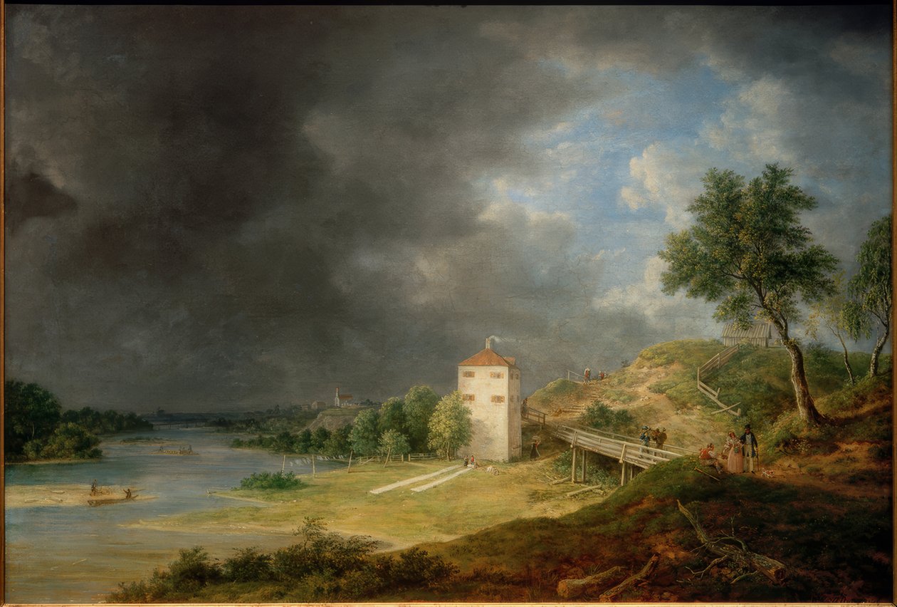 Isar-maisema Brunnhaus Brunnthalissa tekijältä Johann Jakob Dorner der Jüngere
