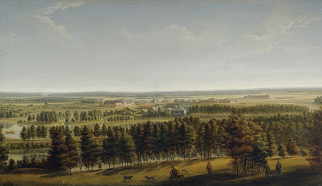 Näkymä linnapuistoon Gatchinasta. 1790-luku tekijältä Johann Jakob Mettenleiter