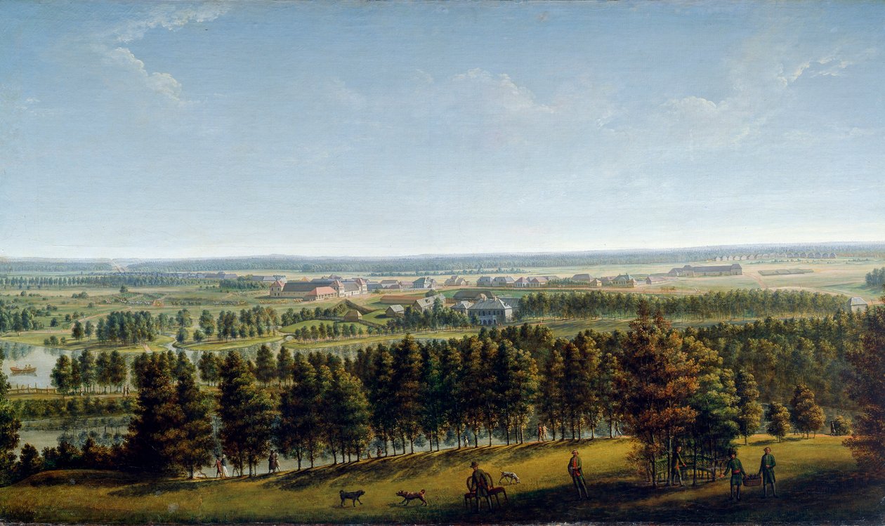 Palatsipuisto Gatchinan palatsista katsottuna, 1790-luku. tekijältä Johann Jakob Mettenleiter