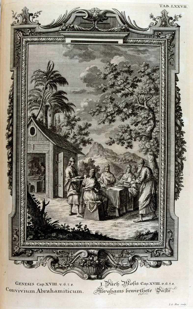 Abraham vieraili enkelien luona tekijältä Johann Jakob Scheuchzer