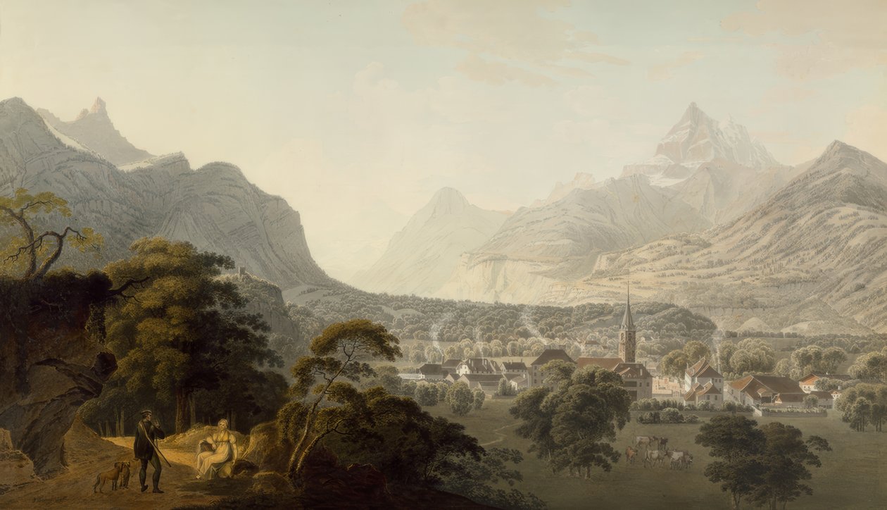 Bexin kylä, Dent de Morcles ja Dents du Midi tekijältä Johann Jakob Wetzel