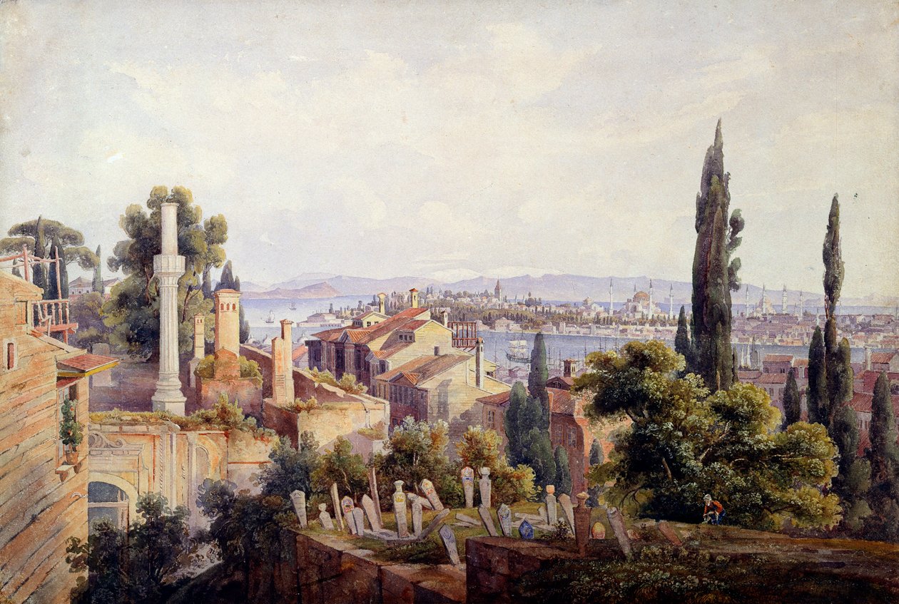 "Näkymä Konstantinopolista ja Kultaisesta sarvesta", 1835 tekijältä Johann Jakob Wolfensberger