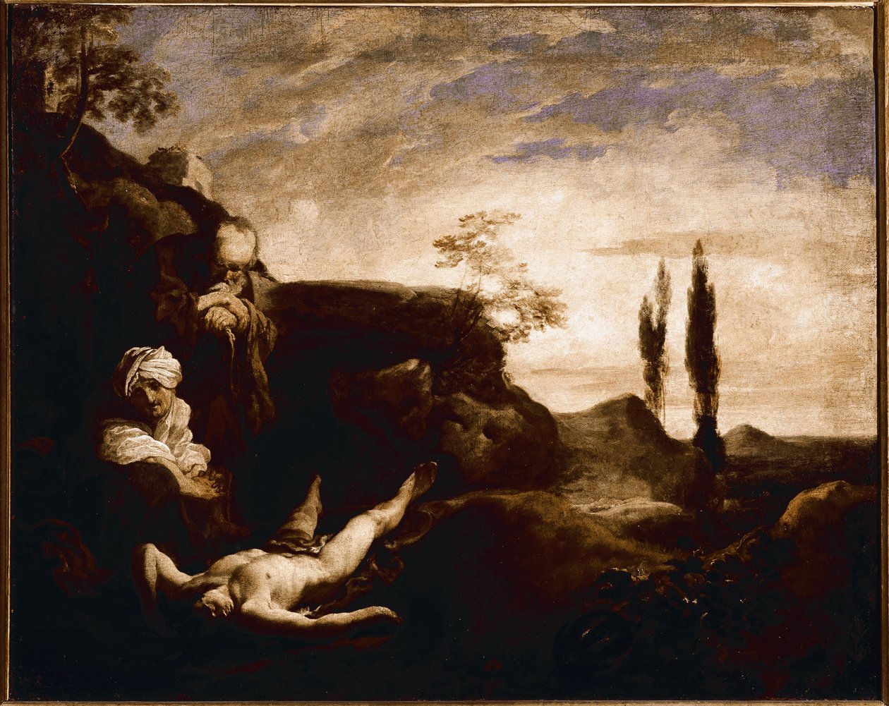 Abel itkee vanhempiensa luona (öljy kankaalle, noin 1630) tekijältä Johann Liss