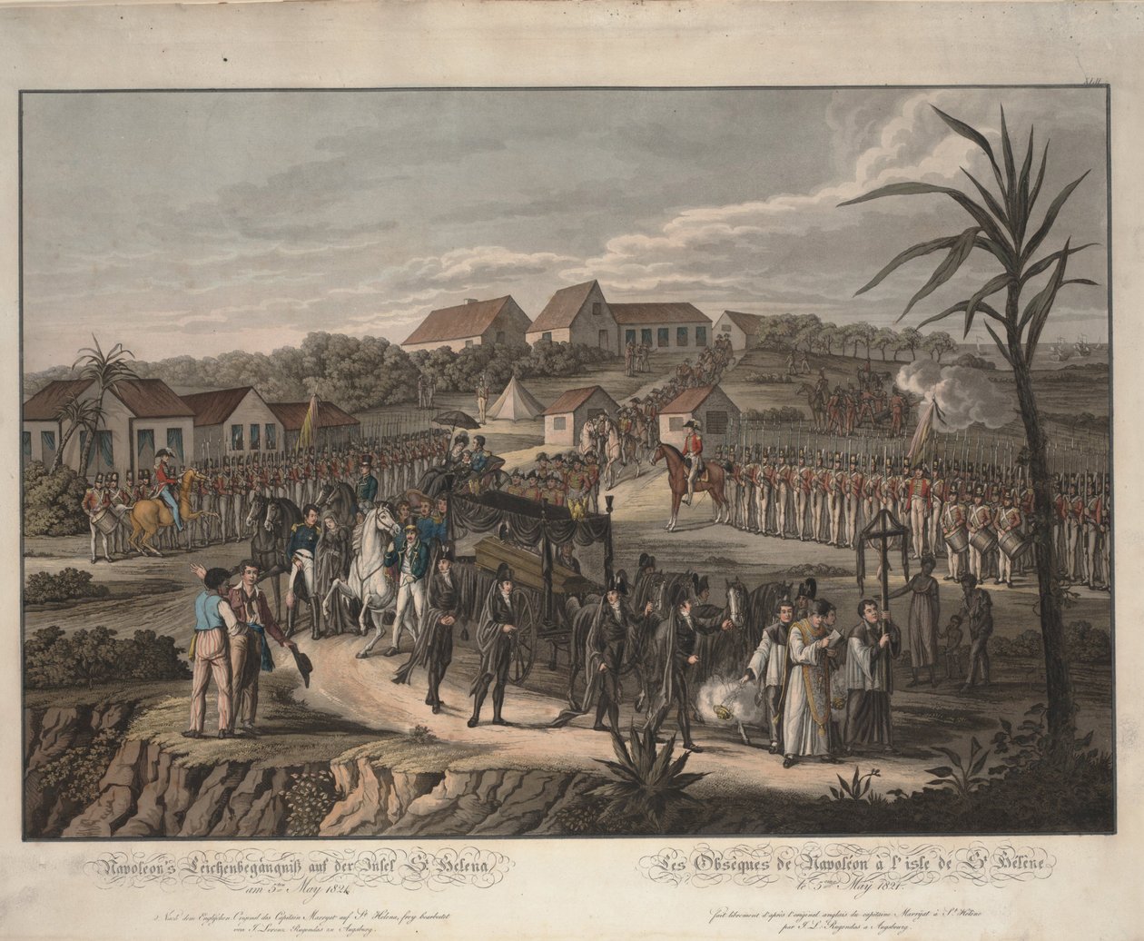 Napoleon Bonaparten hautajaiskulkue St. Helenalla, 1821 tekijältä Johann Lorenz Rugendas the Younger