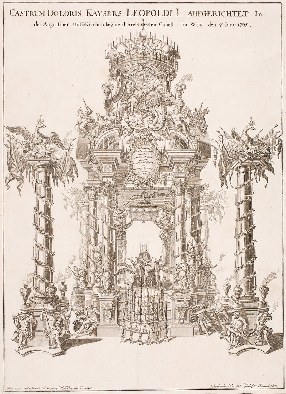 Keisari Leopold I:n hautaustelineet Augustinian kirkossa Wienissä, 1705 tekijältä Johann Lucas von Hildebrandt
