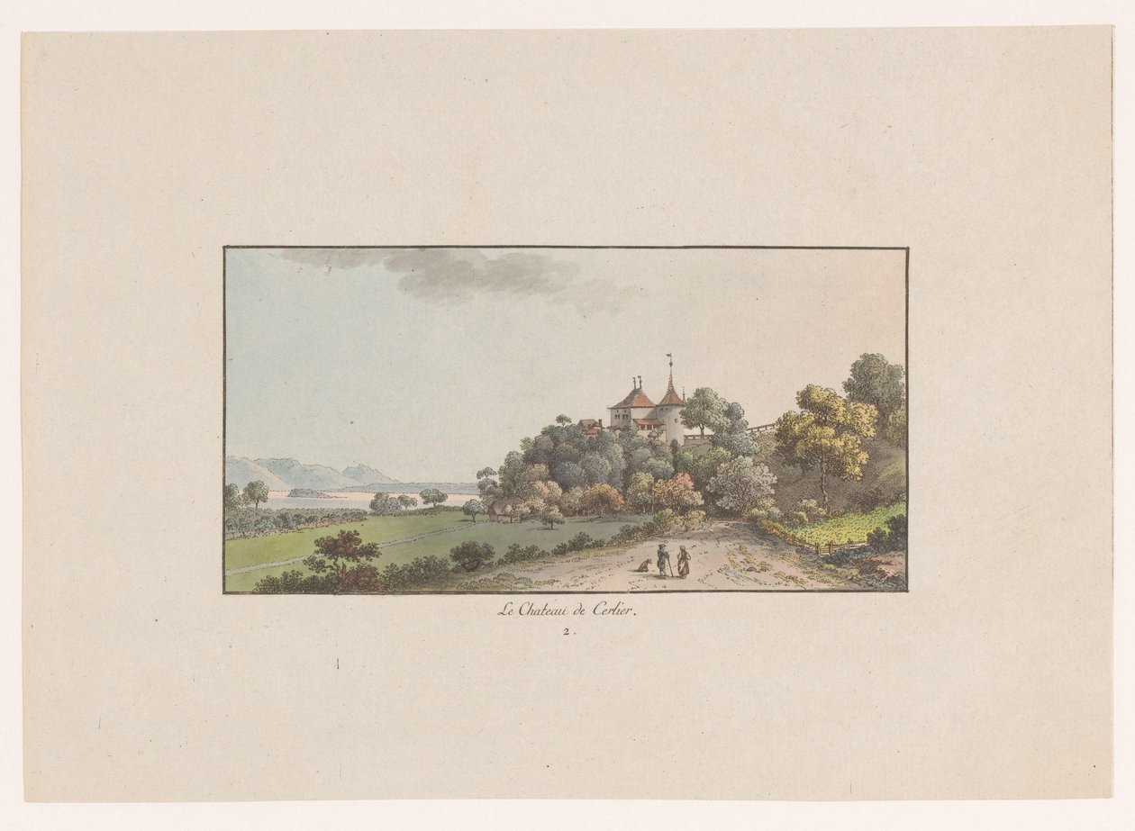 Näkymä Chateau de Cerlierille Erlachissa Le Chateau de Cerlier (otsikko esineessä) Sveitsin näkymät (sarjan nimi) Collection de quelques vues dessinées en Suisse d