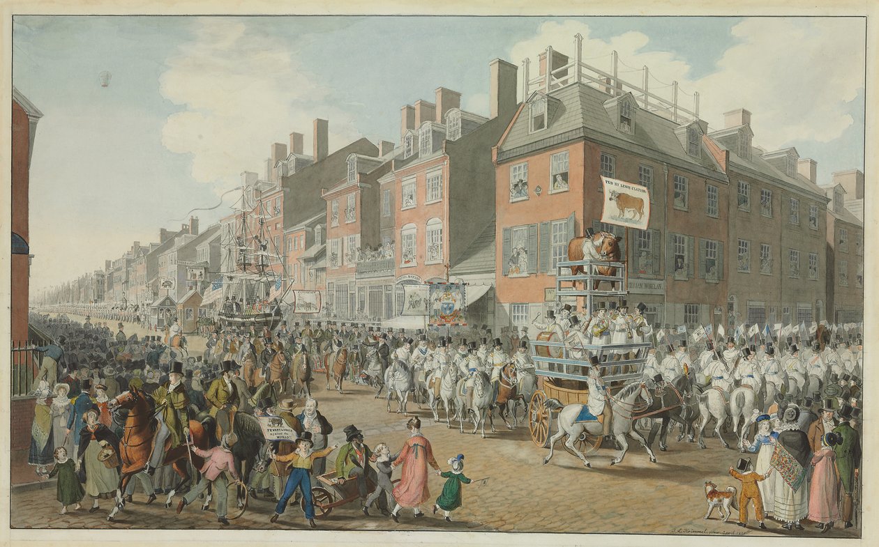 Parade of the Victuallers, Philadelphia, 1821 tekijältä Johann Ludwig Krimmel
