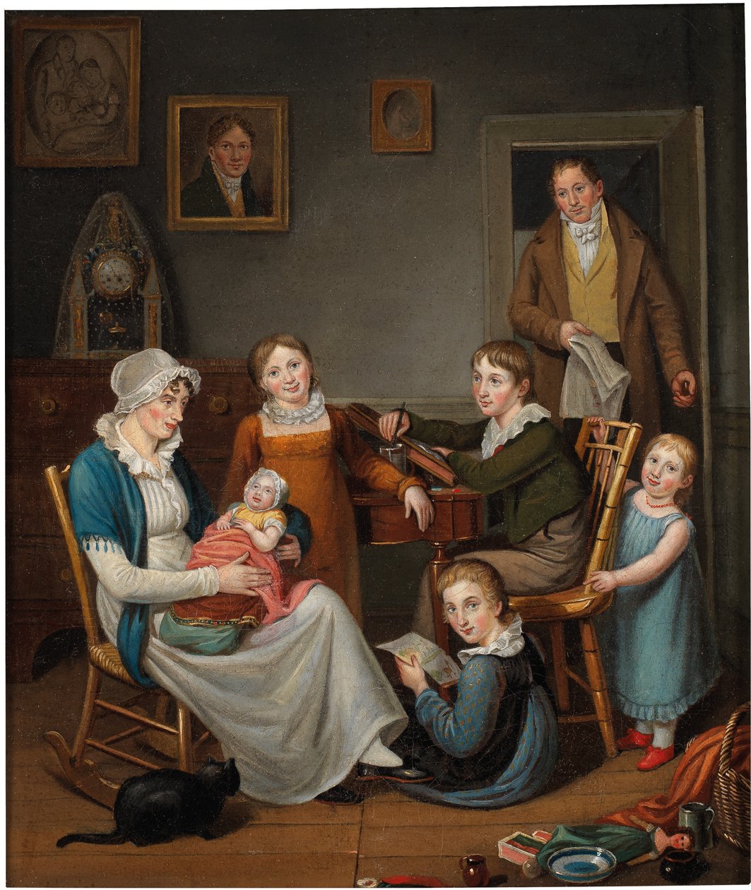 John Lewis Krimmelin omakuva Susannah Krimmelin ja hänen lastensa kanssa, 1809-10 tekijältä Johann Ludwig Krimmel