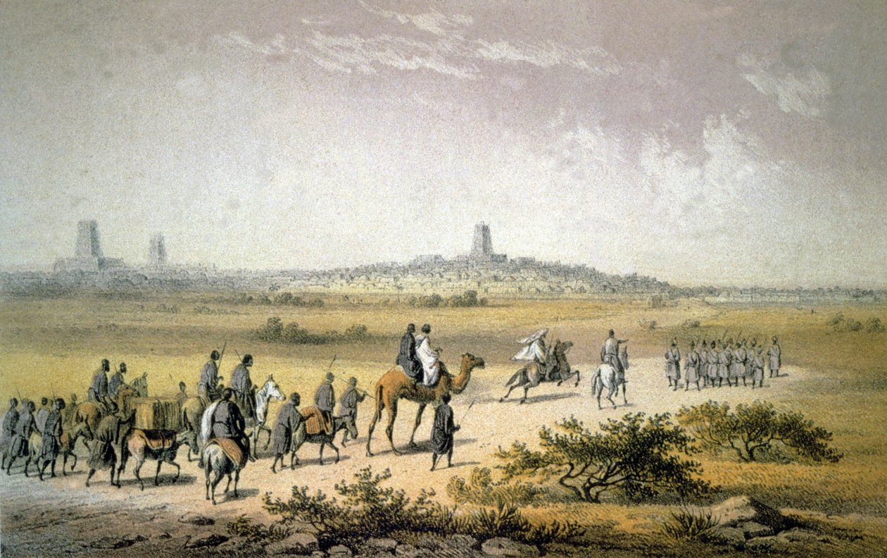 Heinrich Barth lähestyy Timbuktua, noin 1860 (litografia). tekijältä Johann Martin (after) Bernatz