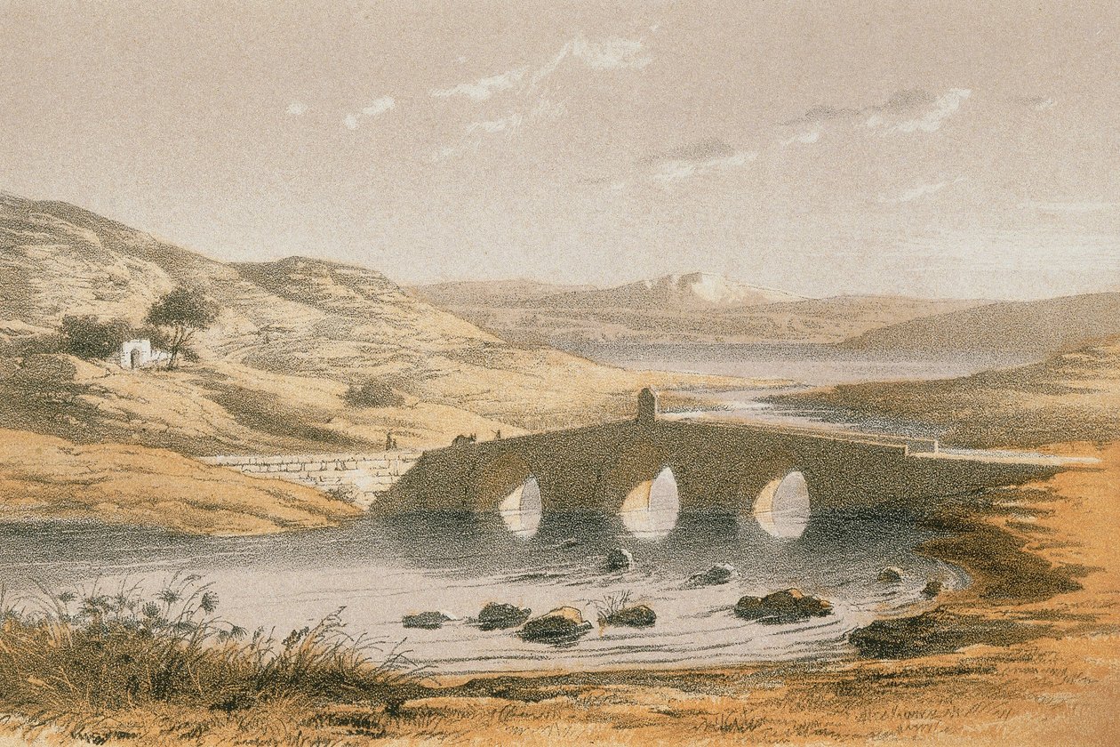 Jacobsin silta Jordan-joen yli. Etsaus Bernatz et aii - Steinkopk J.F. Editore tekijältä Johann Martin Bernatz