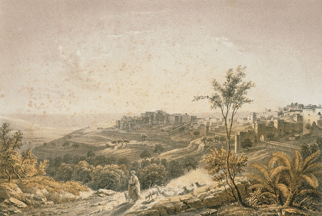 Näkymä Jerusalemista. Etsaus Bernatz et aii - Steinkopk J.F. Toimittaja tekijältä Johann Martin Bernatz