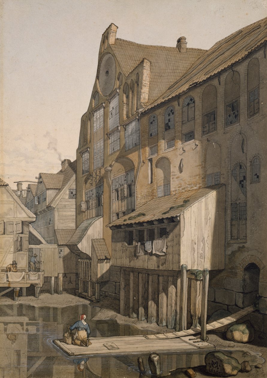 Hampurissa sijaitsevan St. Johannis Klostersin pohjoispuoli (wc paperilla) tekijältä Johann Martin Gensler