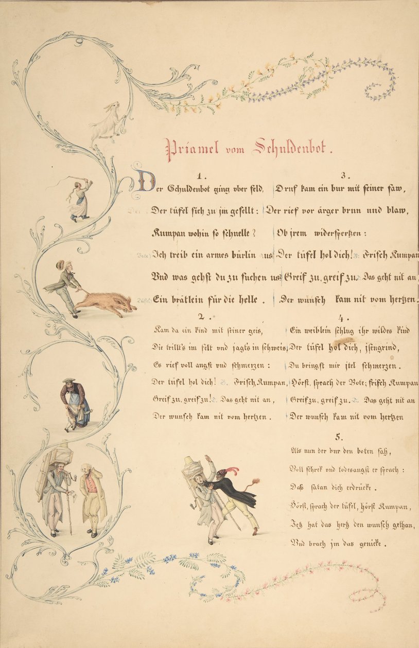 Säkeet: Priamel vom Schuldenbot, 1700-luvun loppu - 1800-luvun alku. tekijältä Johann Martin Usteri