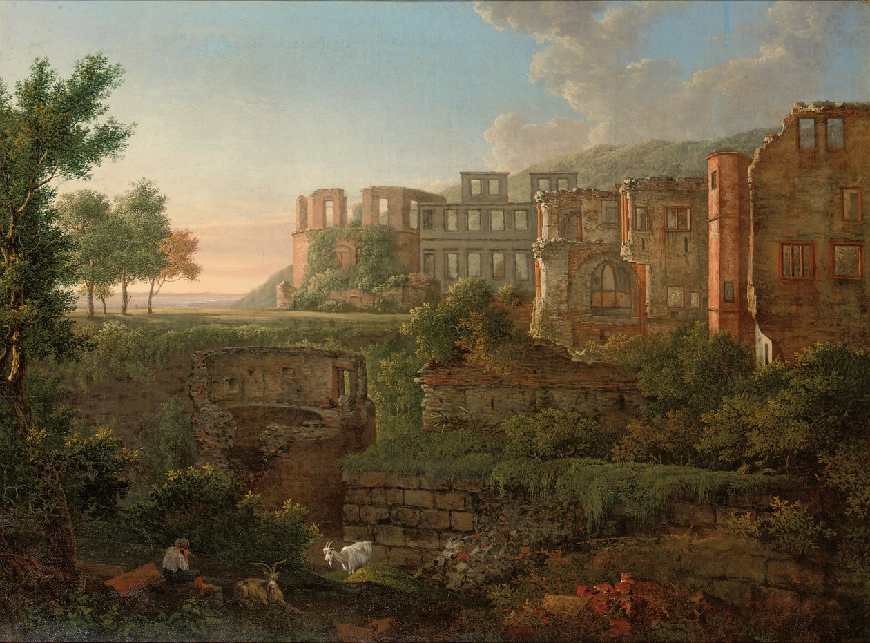 Capriccio-näkymä Heidelbergin linnan raunioille tekijältä Johann Martin von Rohden