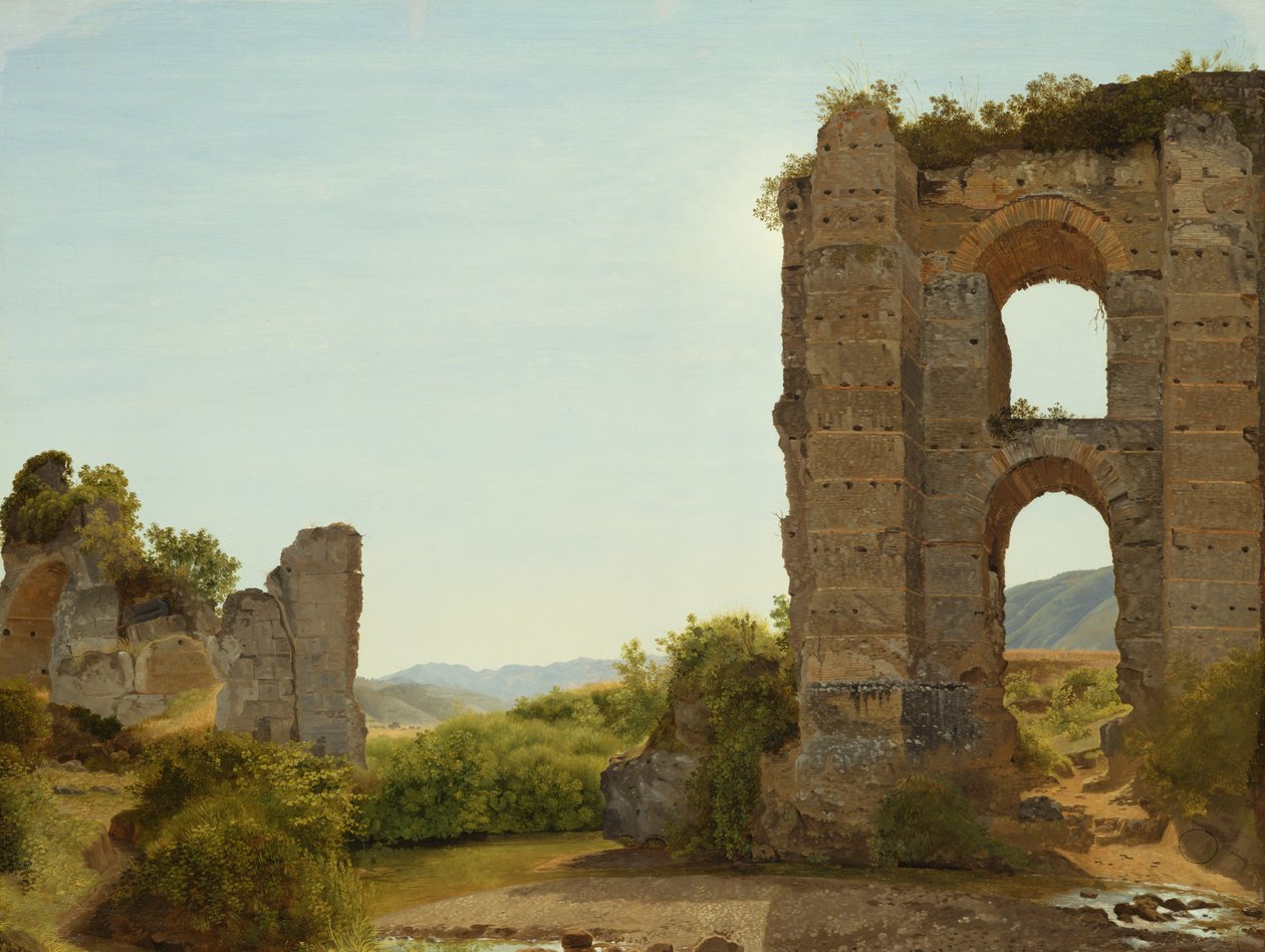 Rauniot lähellä Roomaa, n. 1796 (öljy paperille kankaalle) tekijältä Johann Martin von Rohden
