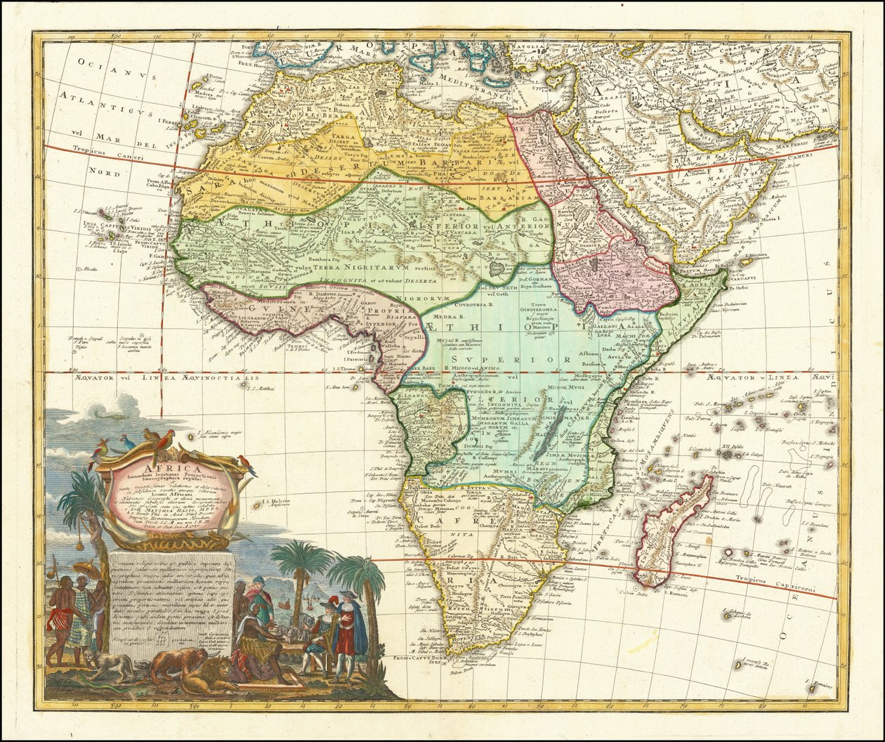 Johann Matthias Hasen laatima Afrikan kartta vuodelta 1737. tekijältä Johann Matthias Hase