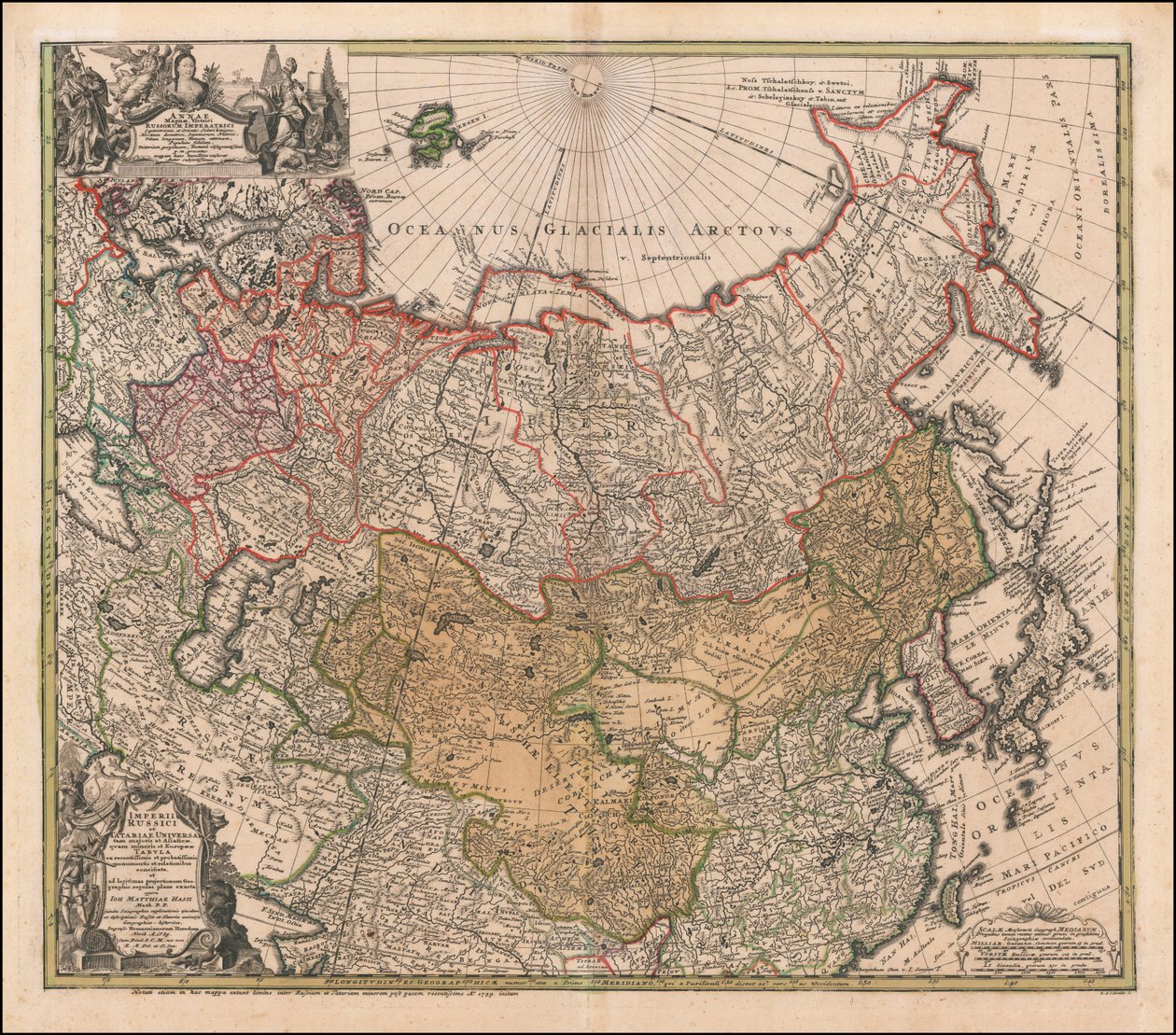 Johann Matthias Hasen laatima Venäjän ja Tartarian kartta vuodelta 1739. tekijältä Johann Matthias Hase