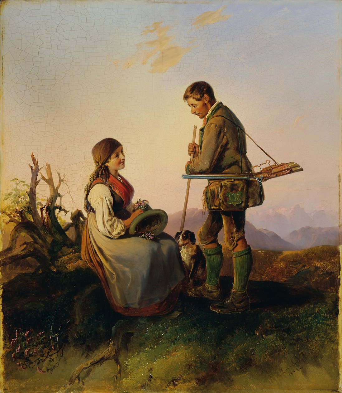 metsästäjä ja tyttö tekijältä Johann Matthias Ranftl