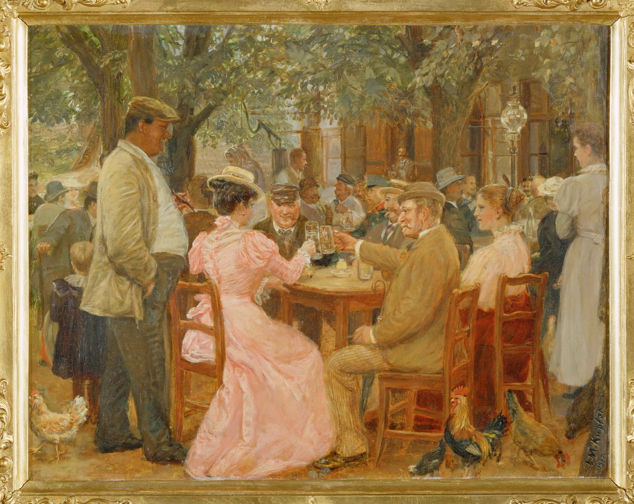 Beim Heurigen - in a Heurigen -pub ... (öljy puulle) tekijältä Johann Michael Kupfer