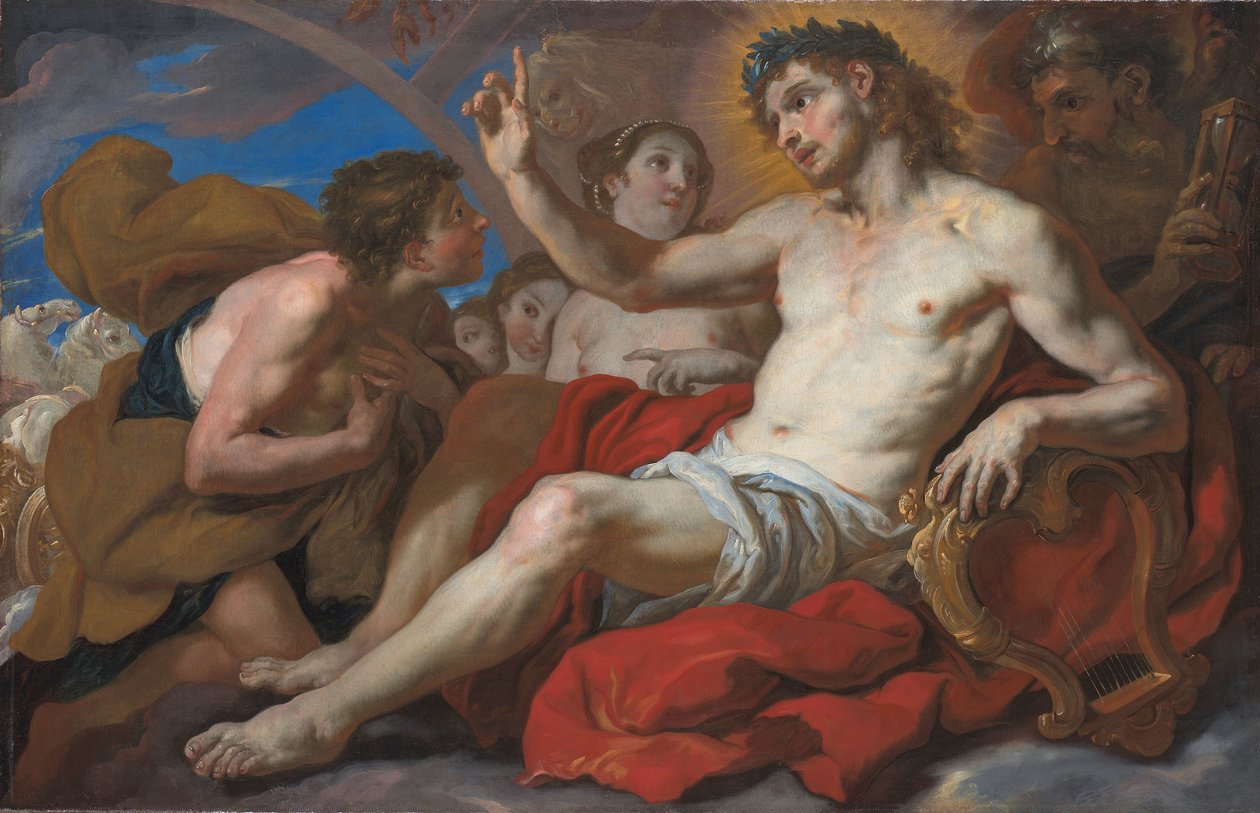 Apollo myönsi Phaetonille luvan ajaa auringon vaunuja, n. 1690-1695 (öljy kankaalle) tekijältä Johann Michael Rottmayr