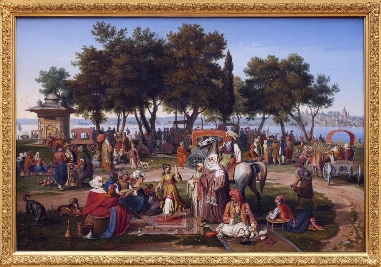 Aasian makea vesi Konstantinopoli (nykyinen Istanbul, Turkki). Johann Michael Wittmerin (1802-1880) maalaus öljy kankaalle tekijältä Johann Michael Wittmer