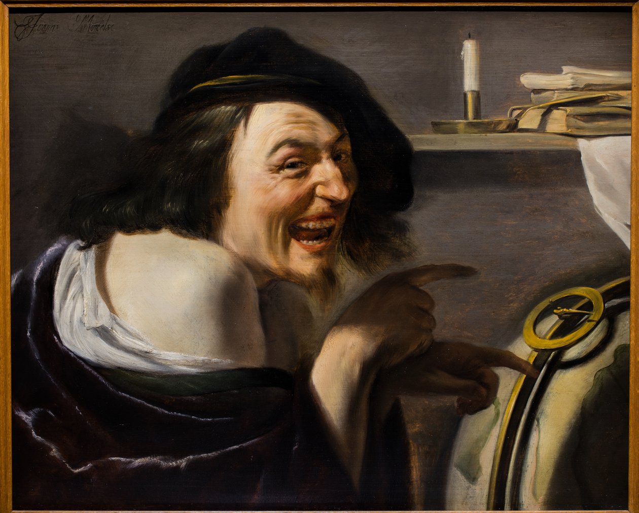 Demokritos, noin 1620 (Öljy puulle) tekijältä Johann Moreelse