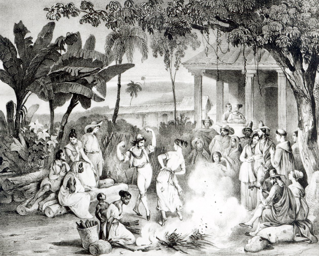 Landu Dance, kaiverrus Victor Adam ja Monthellier (litho) (bw kuva) tekijältä Johann Moritz Rugendas