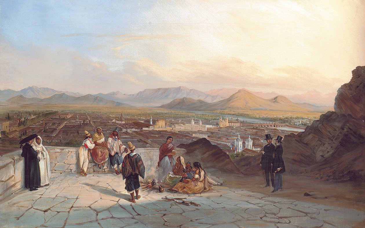 Santiago de Chile Santa Lucian kukkulalta katsoen länteen, 1841 tekijältä Johann Moritz Rugendas