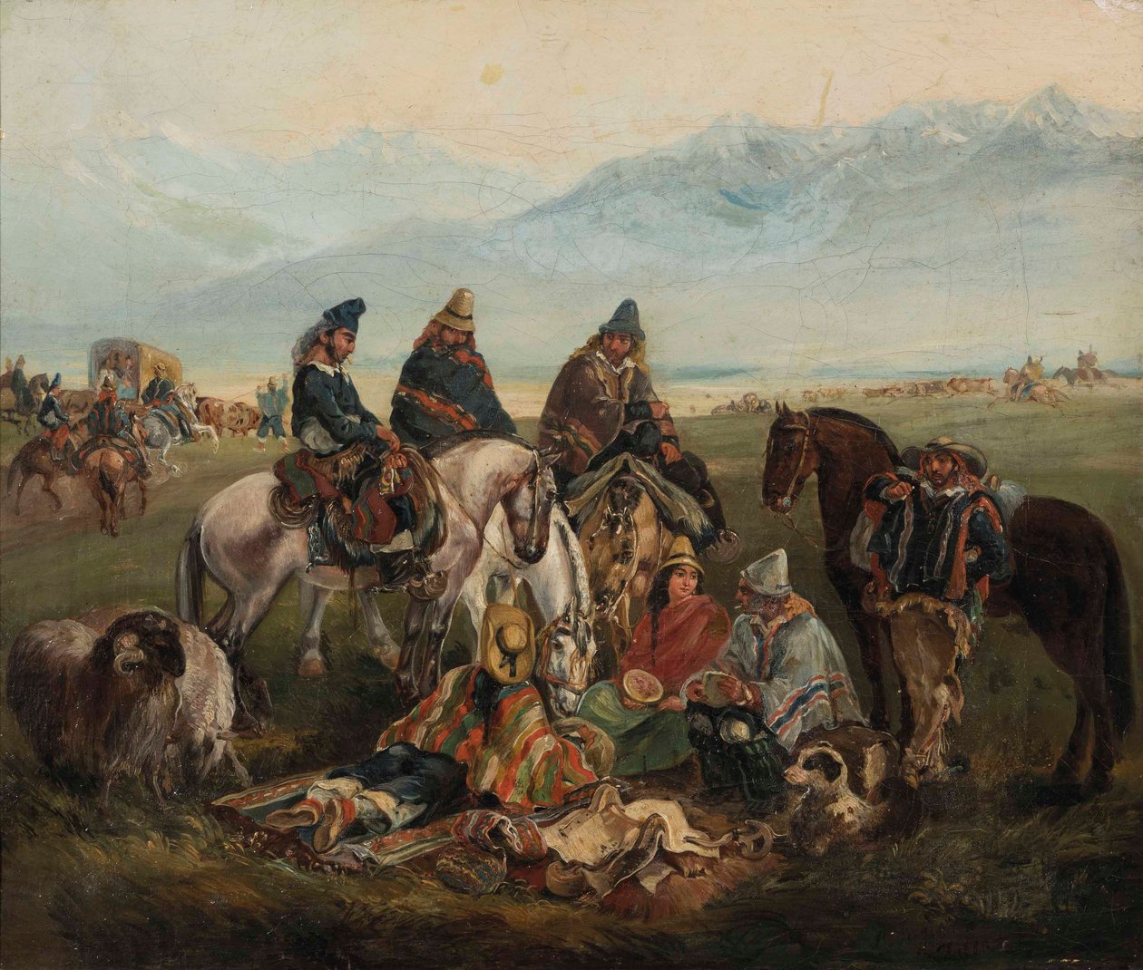 Espanja: Huasos maulinos Huasos Maulen alueelta. tekijältä Johann Moritz Rugendas