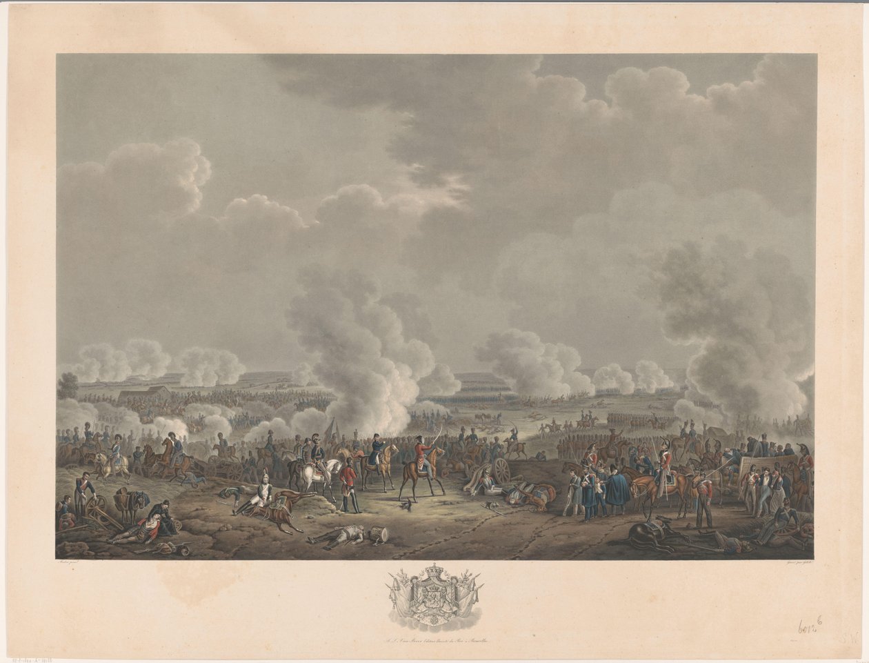 Waterloon taistelu, 1815 Kaksitoista levyä William I:n saapumisesta ja virkaanastumisesta Brysseliin sekä taisteluista Quatre-Brasissa ja Waterloossa vuonna 1815 (sarjan nimi) tekijältä Johann Nepomuk Gibèle