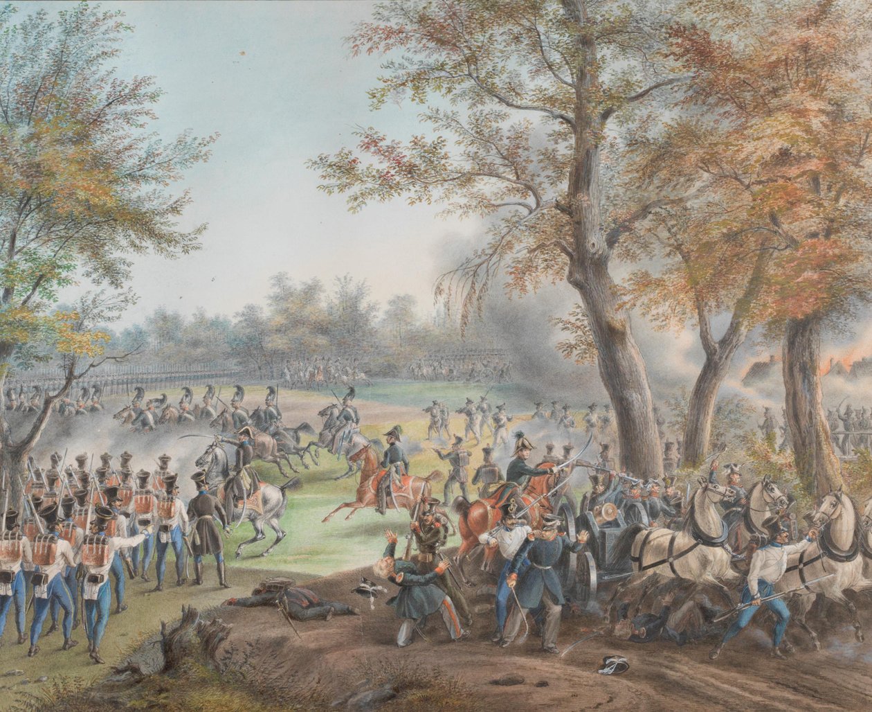 Taistelu Zalesiessa lähellä Biala Podlaskaa lokakuussa 1812, noin 1912. tekijältä Johann Nepomuk Hoechle
