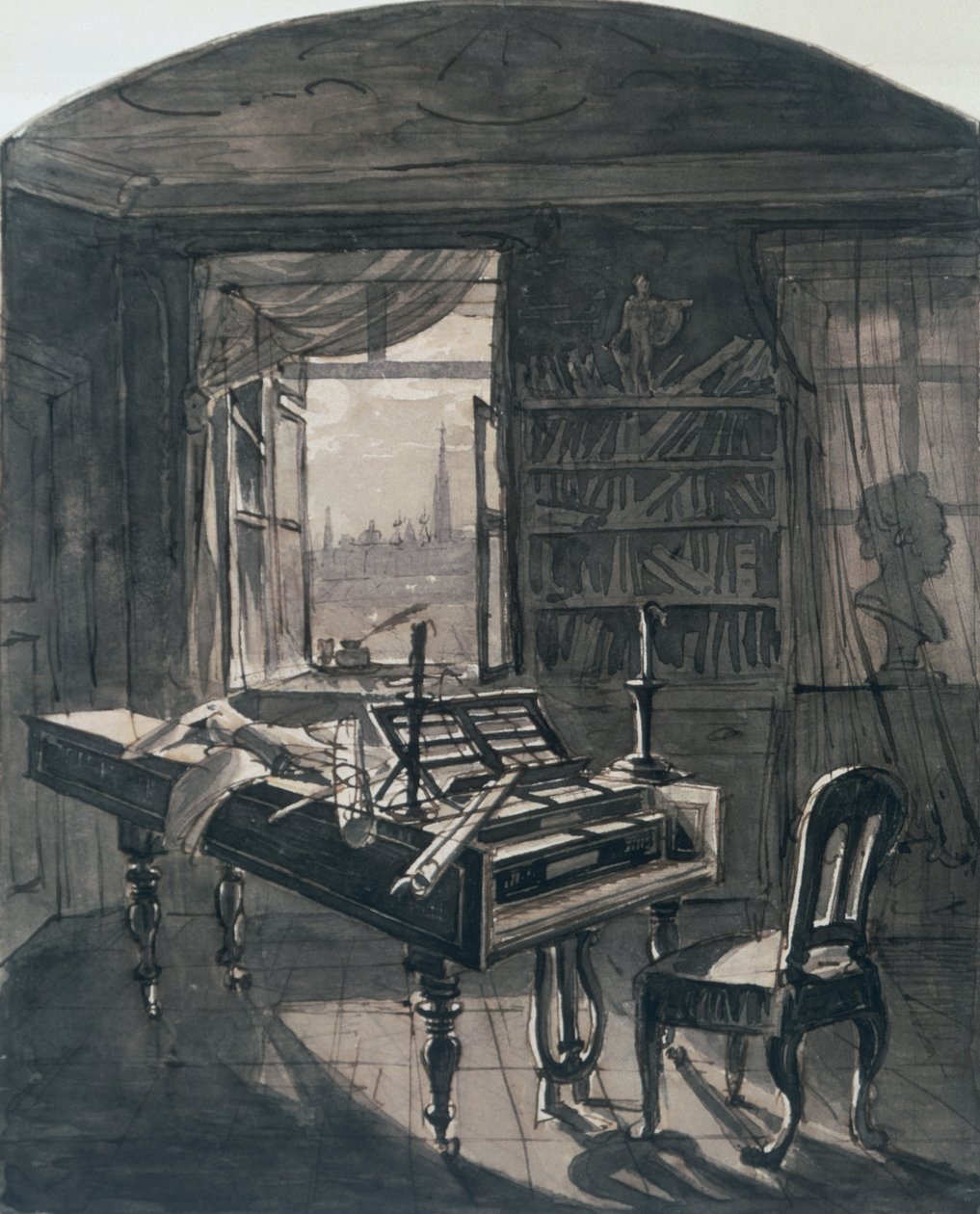 Beethovenin huone hänen kuolemansa aikaan, 1827 tekijältä Johann Nepomuk Hoechle