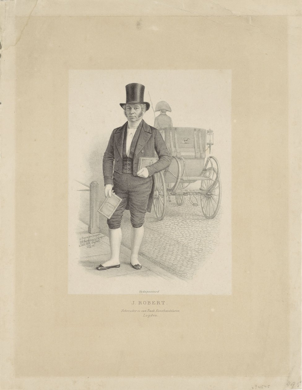 J. Robertin muotokuva vaunujen kanssa J. Robert (otsikko esineessä) tekijältä Johann Peter Berghaus