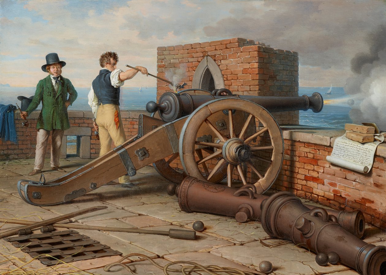 Taiteilijaystävät ratkaisevat tykin laukauksen Michelen linnoituksessa lähellä Ostiaa (Ferdinand Jagemann ja Peter Krafft) tekijältä Johann Peter Krafft