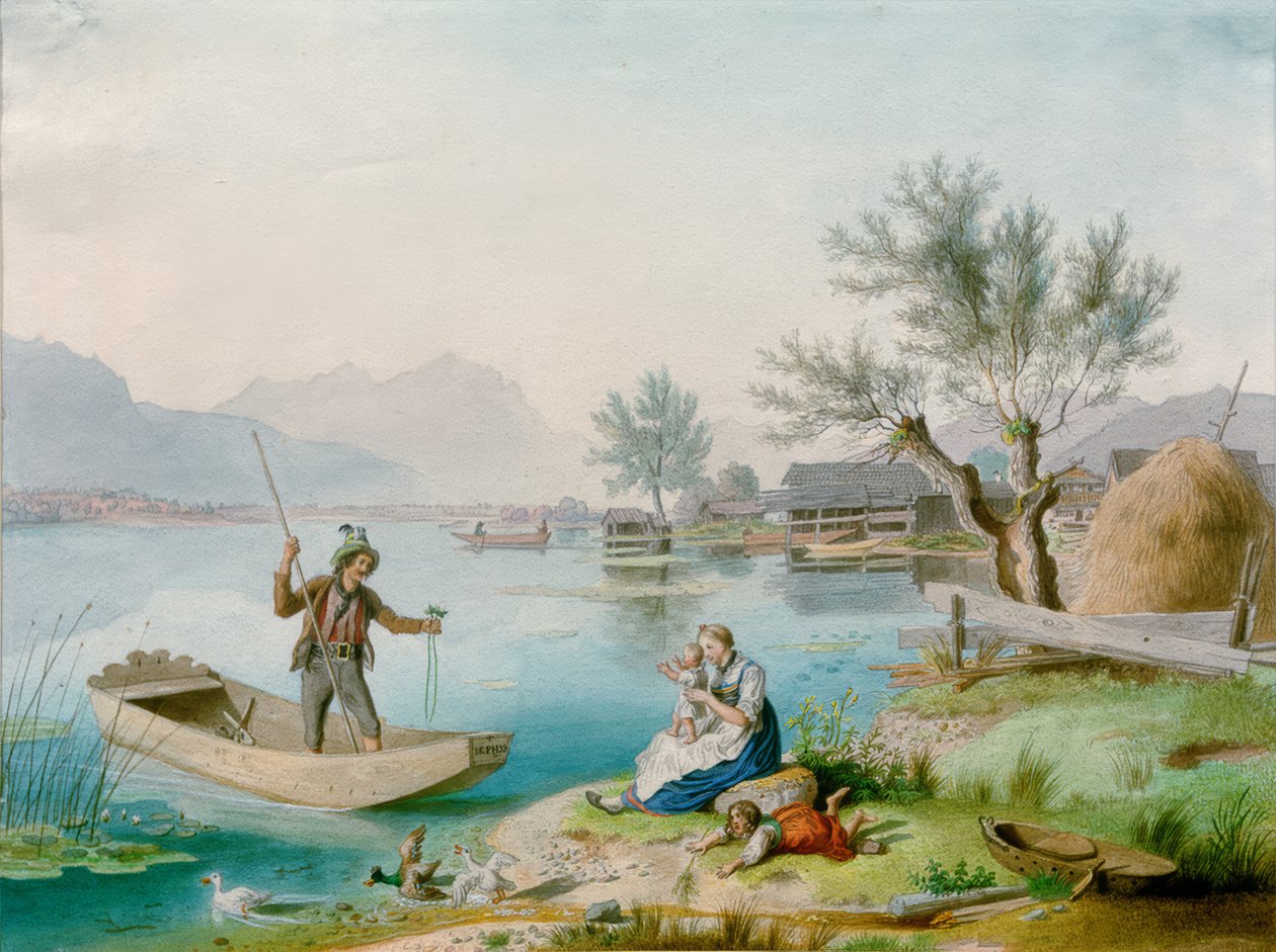 Kalastajan perhe Chiemseellä tekijältä Johann Philipp Heinel