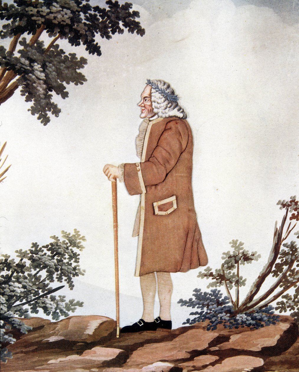 Voltairen, ranskalaisen kirjailijan (1694-1778) muotokuva - teoksessa "Guassi ja silkki" Johann Huberin Genevestä johtuva tekijältä Johann Rudolph the Elder (attr.to) Huber