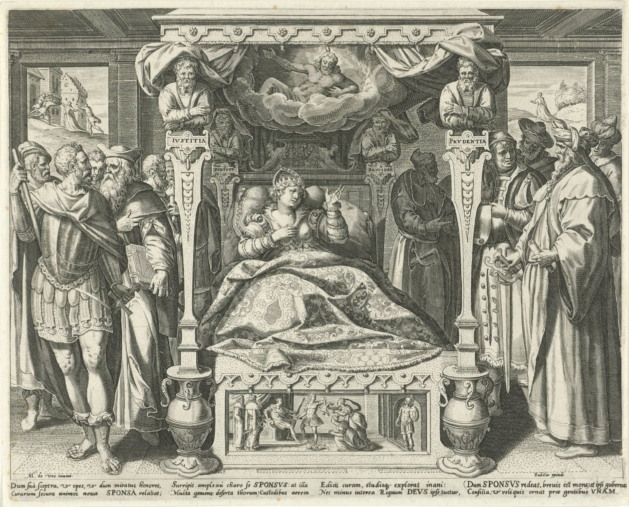 Bed met de bruid van Christus Hooglied van Solomon (sarjan nimi) Song of Songs (sarjan nimi) tekijältä Johann Sadeler (I)