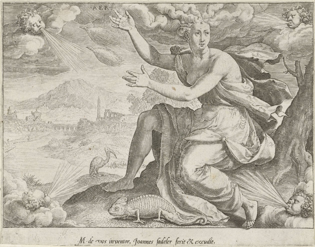 Taivas Aer (otsikko esineessä) The Four Elements (sarjan nimi) tekijältä Johann Sadeler (I)
