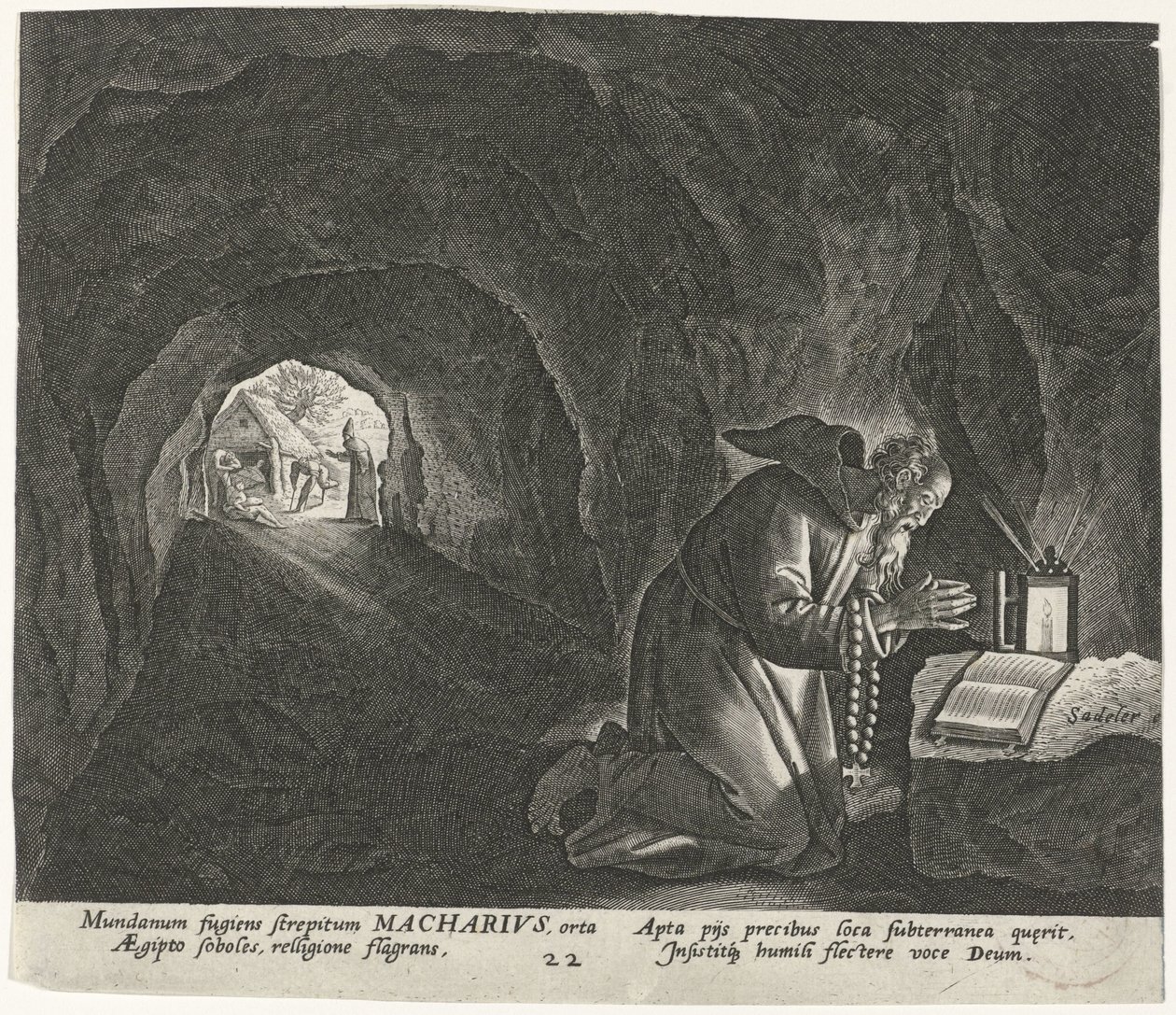 Macarius Egyptin erakkona Mies Erakot (sarjan nimi) Solitudo Sive Vitae Patrum Eremicolarum (sarjan nimi) tekijältä Johann Sadeler (I)