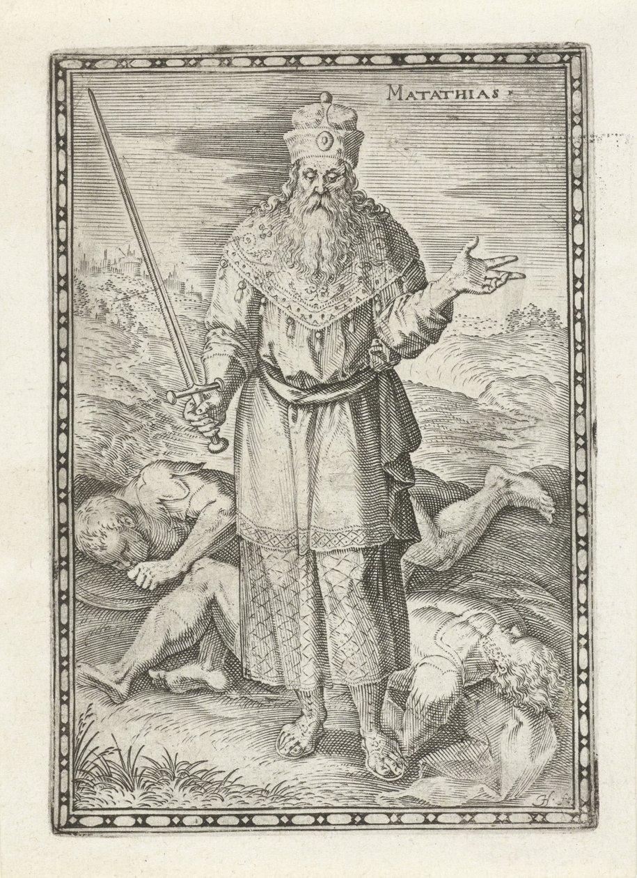 Mattias Matathias (otsikko esineessä) Vanhan testamentin hahmot (sarjan nimi) tekijältä Johann Sadeler (I)
