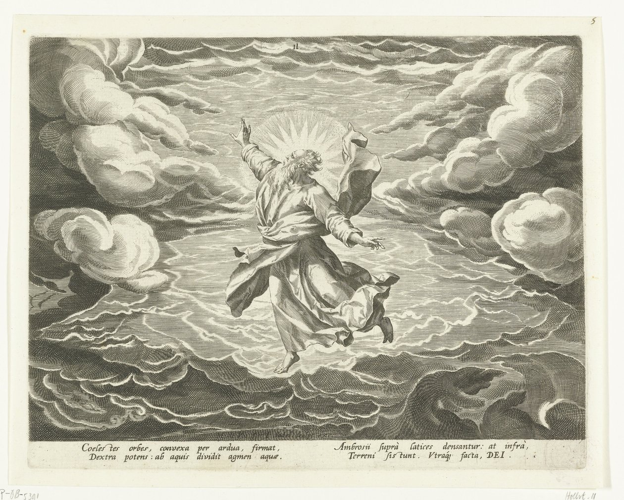 Ilman ja veden luominen Creation of the World (sarjan nimi) tekijältä Johann Sadeler (I)
